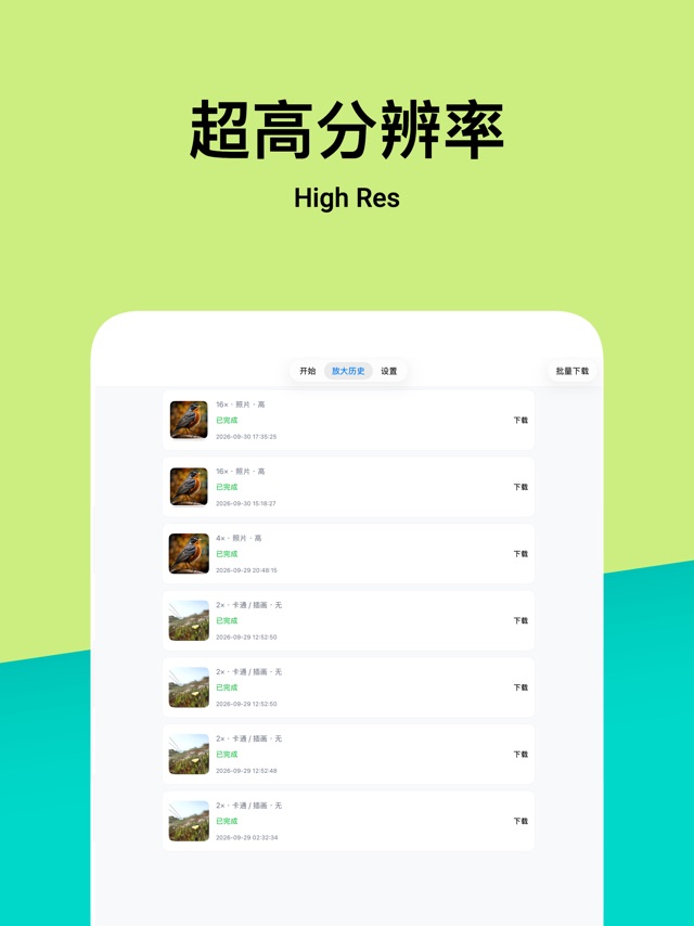 iPad 版放大历史列表与批量下载按钮